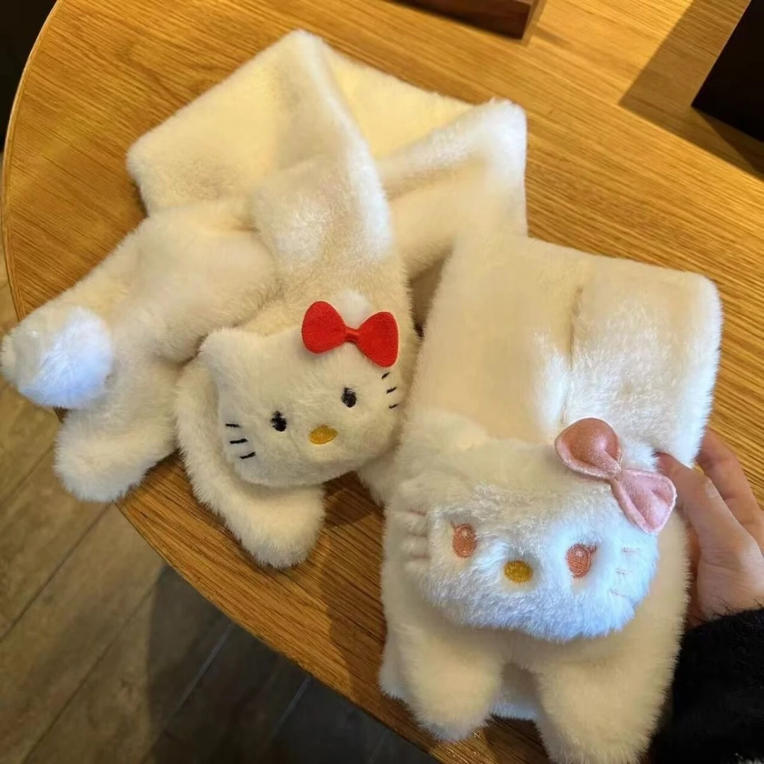 2025保暖冬季可爱围巾少女毛茸茸百搭学生厚毛绒新款kitty猫围巾k