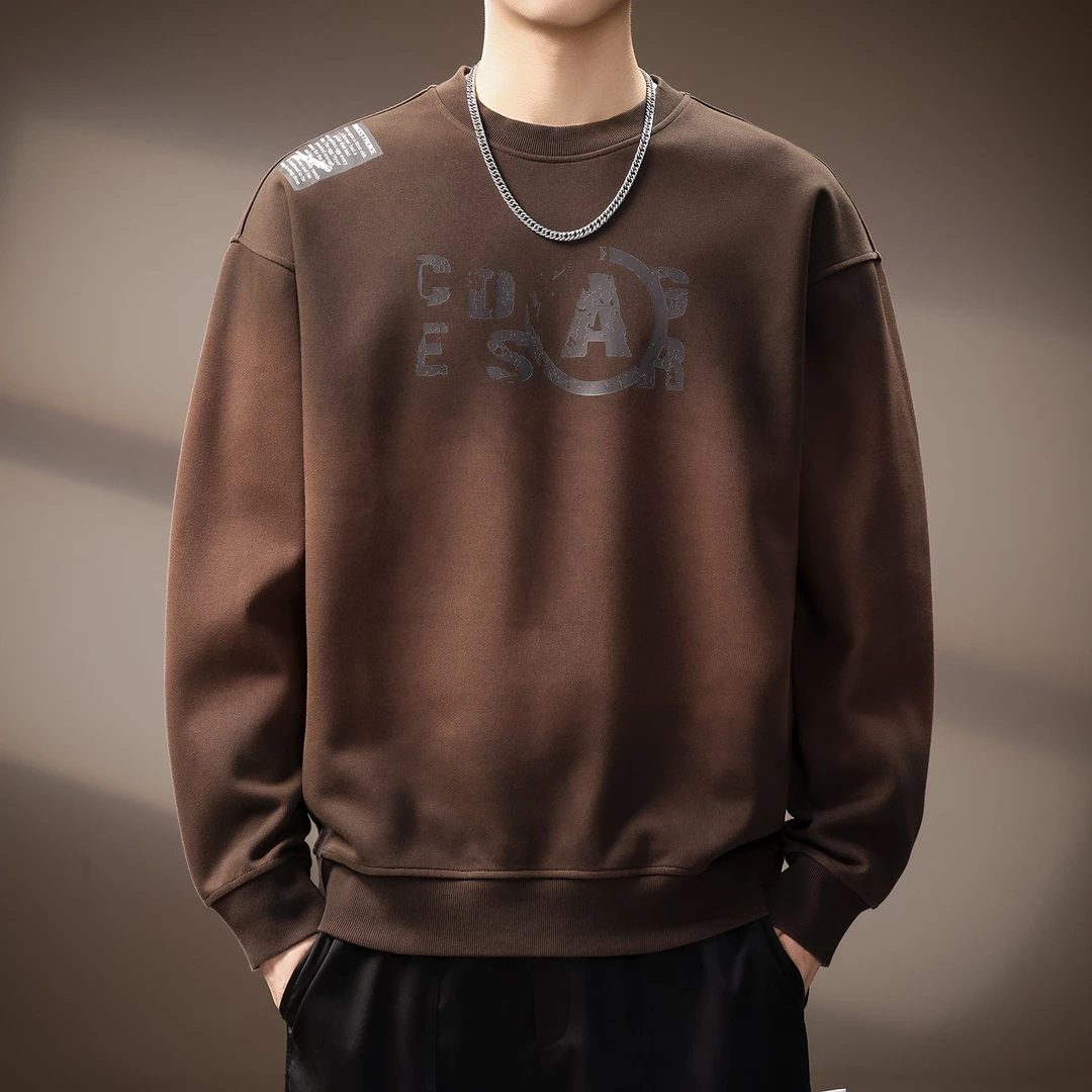 高端日系复古渐变水洗做旧圆领卫衣男士秋季新款高街痞帅潮流长袖