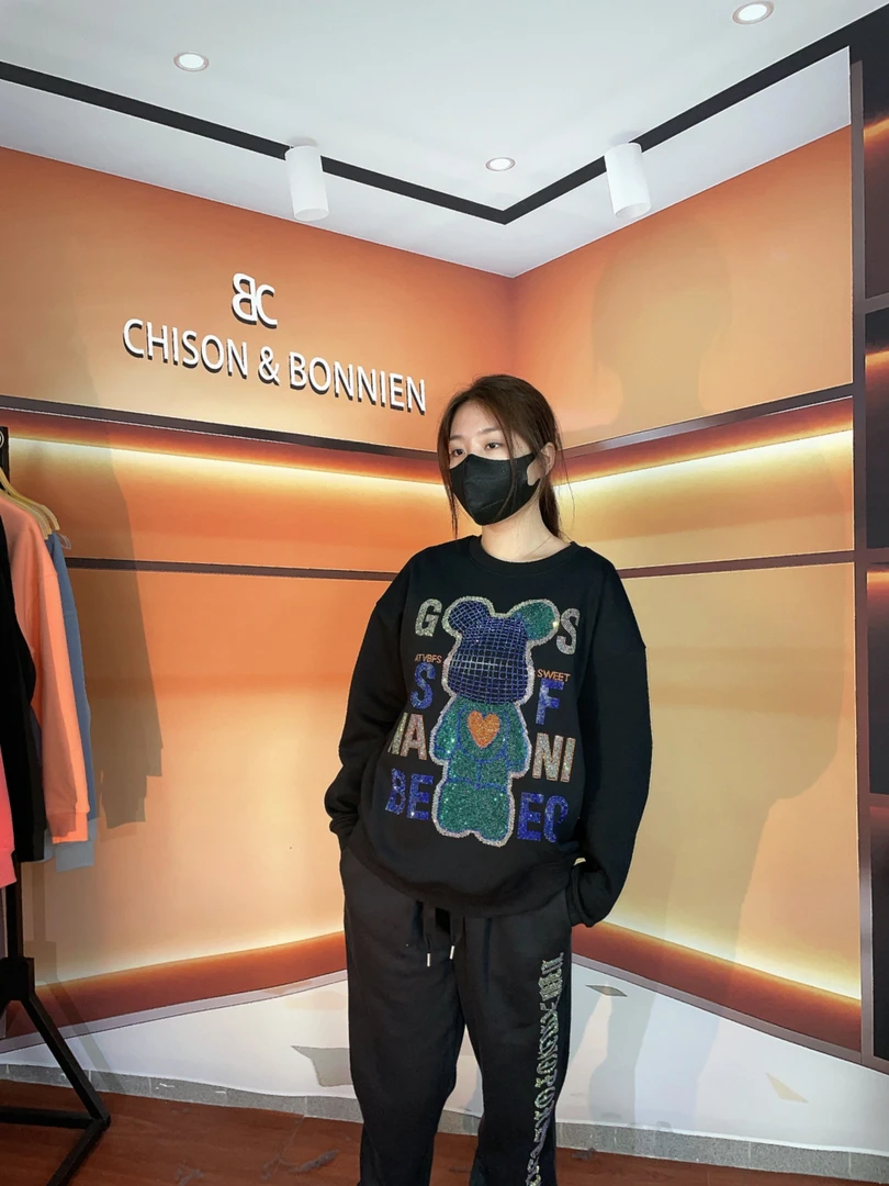 （浅咖小熊，凤凰） 欧货时尚百搭烫钻潮流上衣春夏女棉