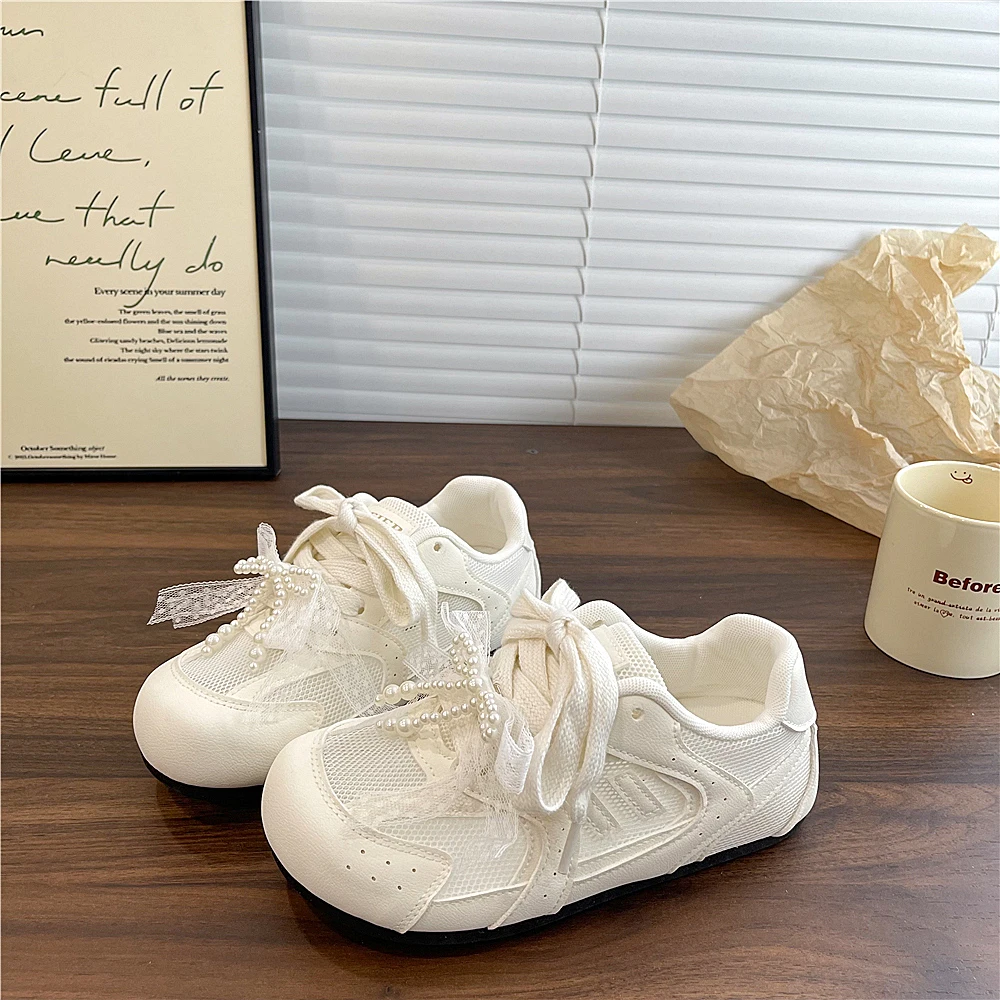 易少年 芭蕾风小白鞋女2025夏季新款百搭网面透气学生运动鞋板鞋