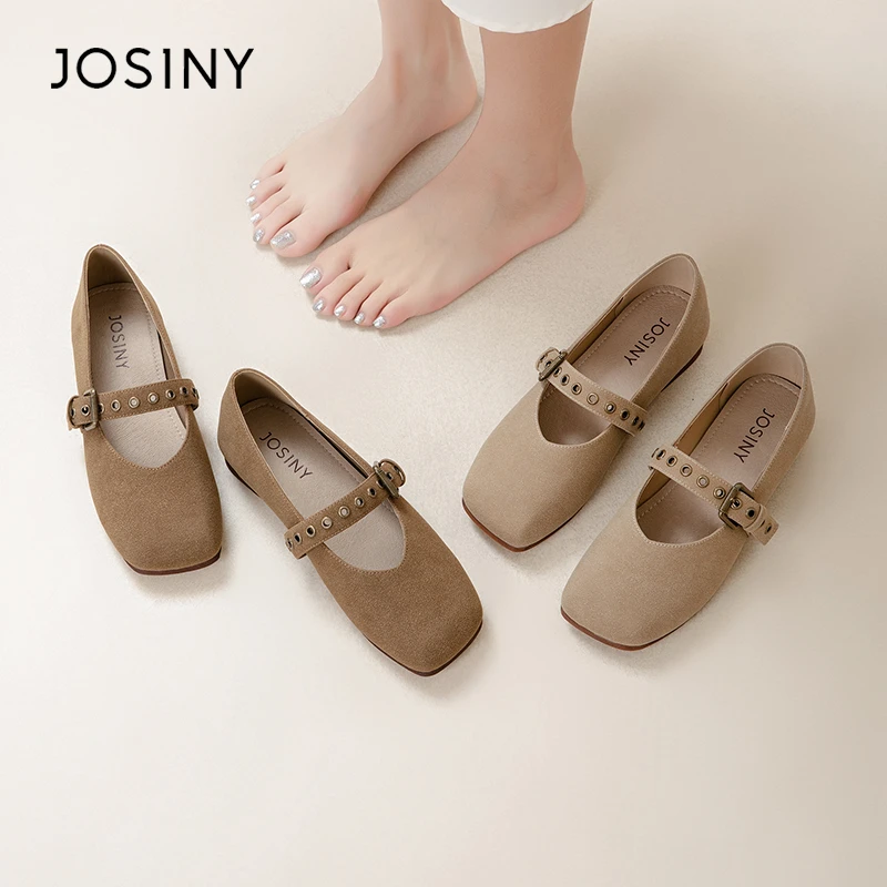 卓诗尼复古方头玛丽珍鞋女2025春季新款法式一字带百搭平底单鞋子