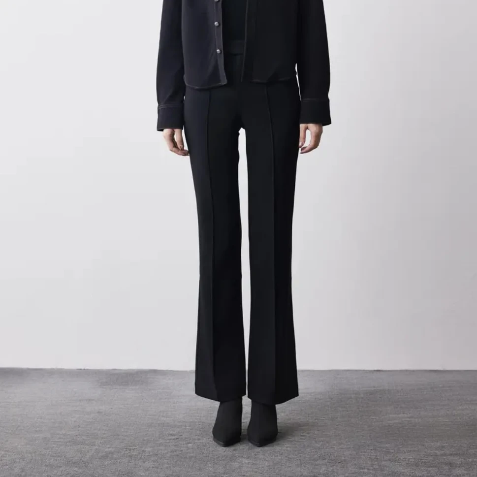 品质女装新款时尚百搭高腰通勤显瘦四面弹微喇长裤女1100497