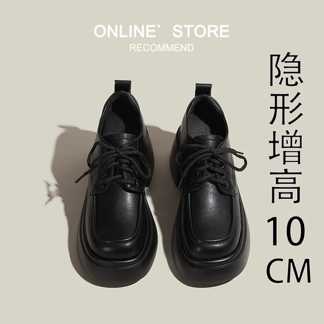 内增高10CM小皮鞋女新款厚底英伦风系带内增高10CM乐福鞋小码单鞋