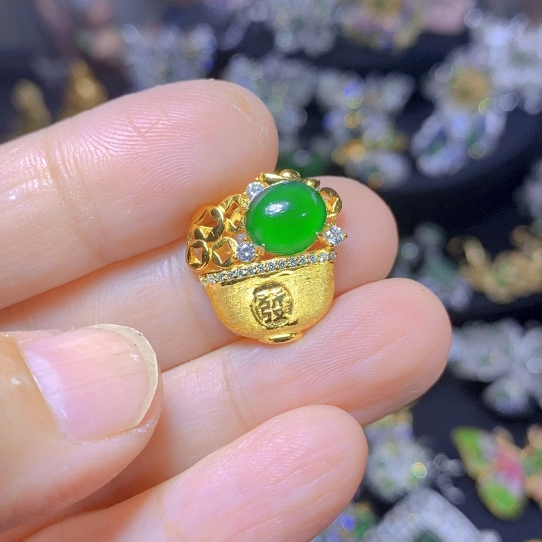 翡翠银S925镶嵌吊坠(不含链)天然翡翠