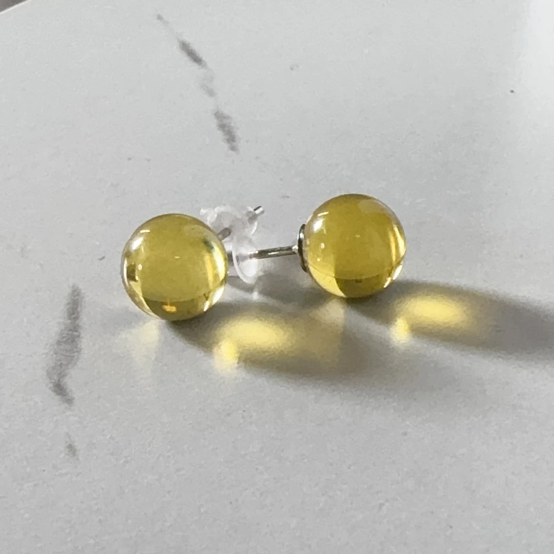 纯天然墨西哥蓝珀8MM耳钉简约时尚