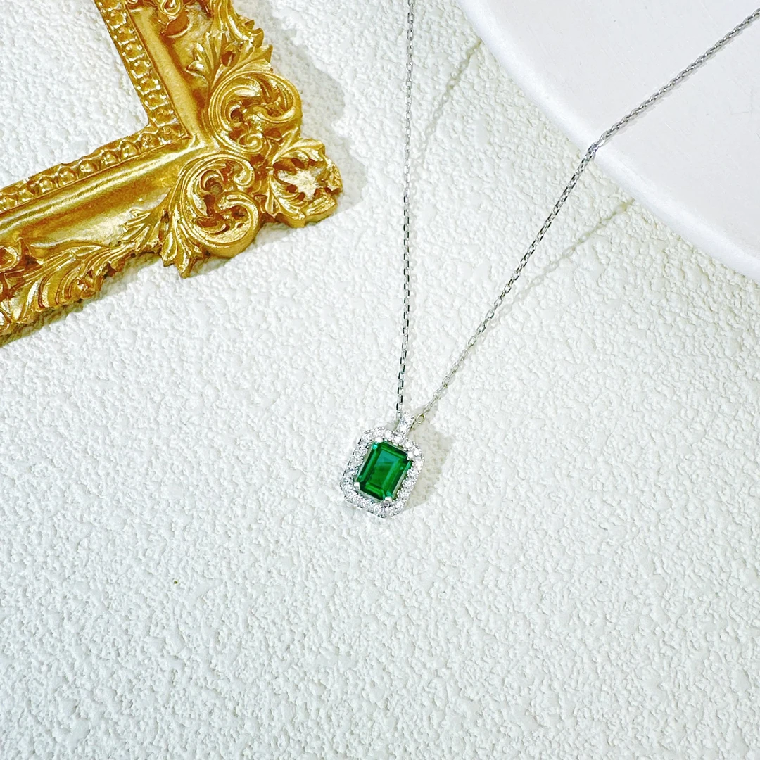 坠链均925银锆石 N441007-1银镶锆石项链贵气超闪气质方糖项链