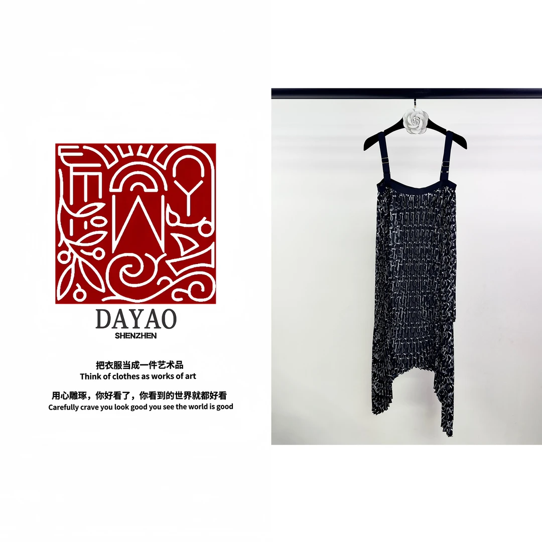 「DAYAO」气质百搭时尚设计感印花吊带连衣裙青奢高端女装WY246109