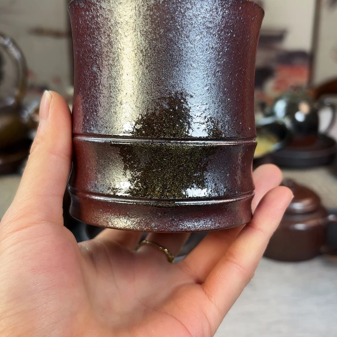 壶柴烧紫砂竹节杯