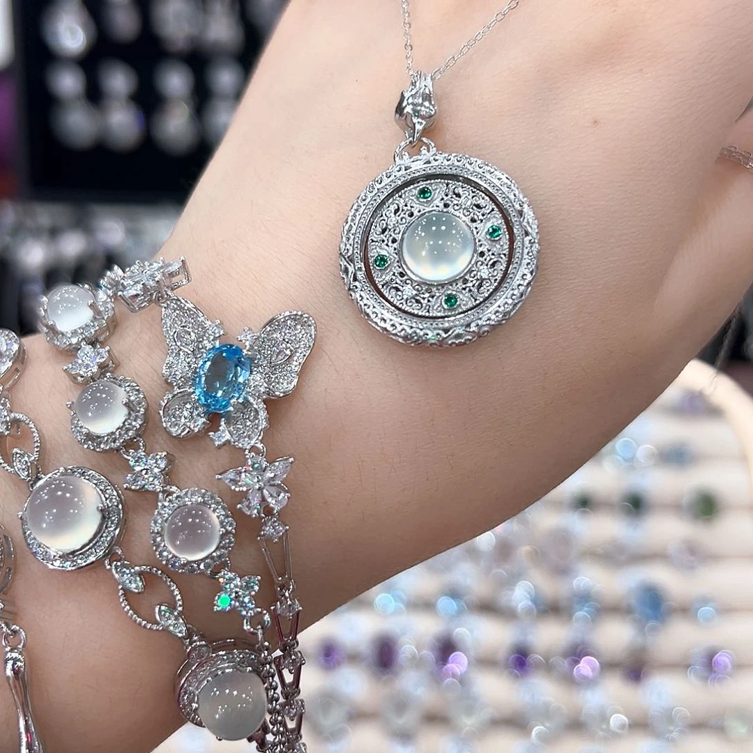 蛇纹石玉银S925镶嵌颈饰