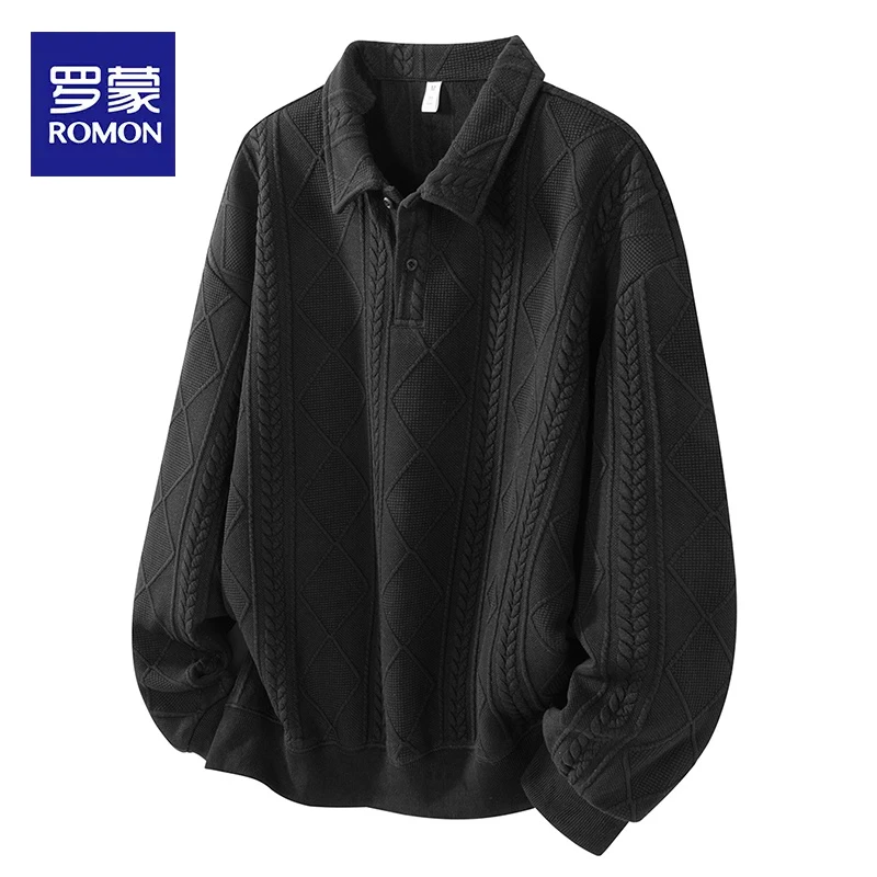 罗蒙polo领提花卫衣男款秋季高级感长袖套头衣服美式重磅潮牌外套