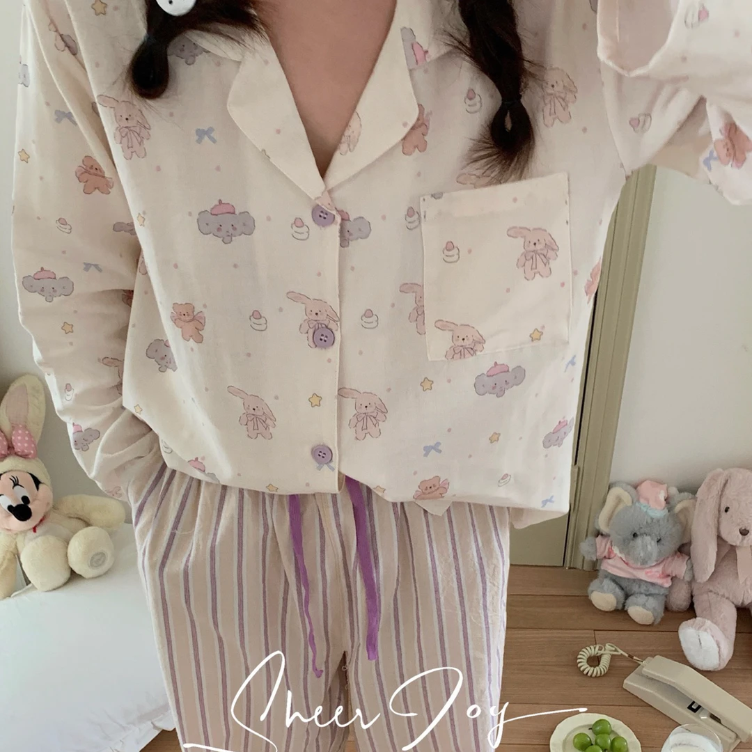 云朵棉软萌卡通元素春秋少女可外穿长袖睡衣家居服套装