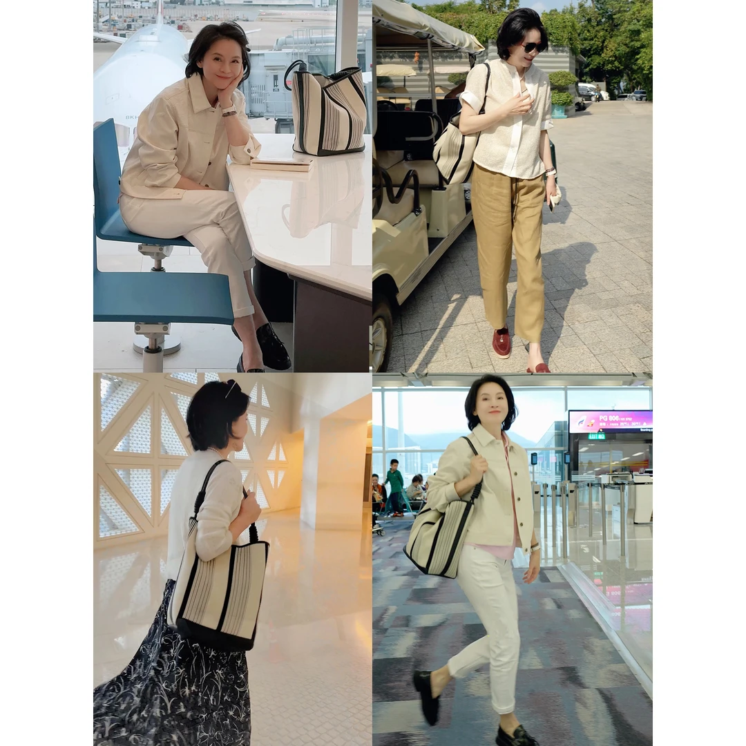 我是摩羯 曼谷city 头层牛皮撞色飞织条纹高密帆布水桶包单肩包