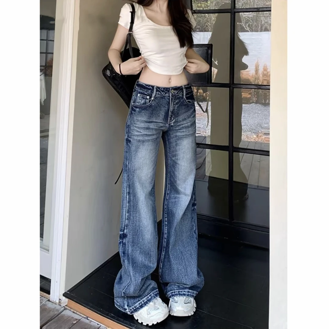 【破价现货➕24h】美式复古女款阔腿微喇牛仔裤宽松直筒拖地不贴腿