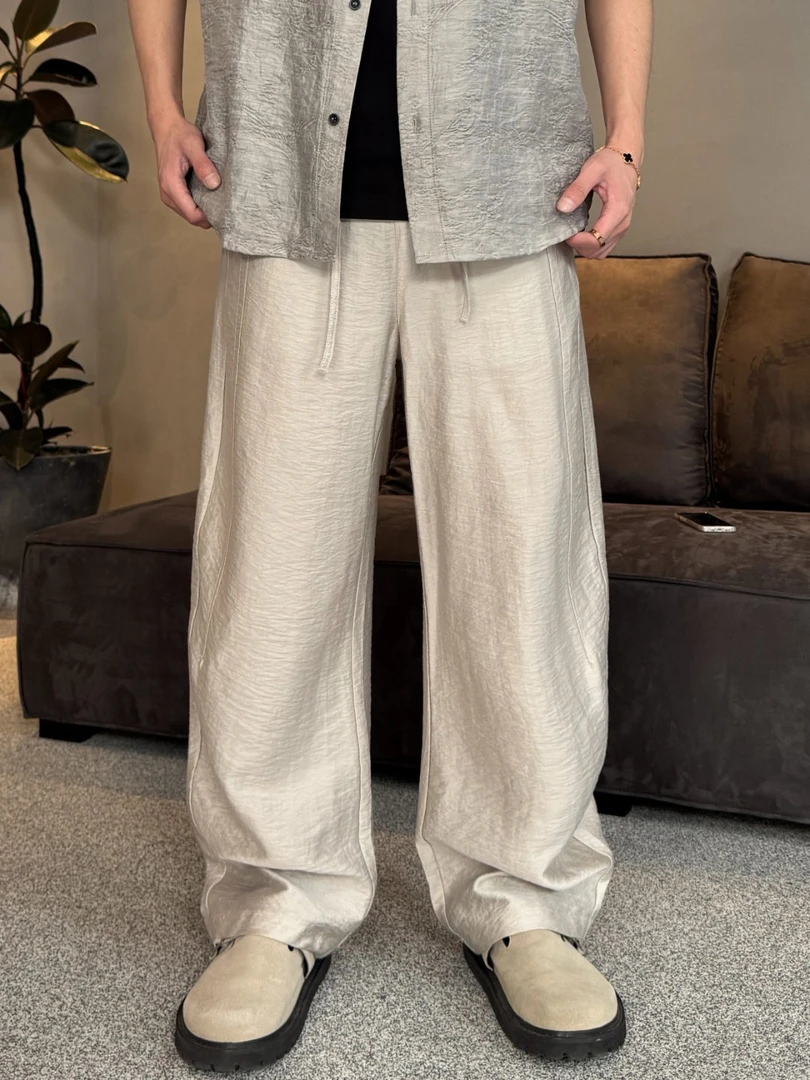 夏季老钱风莱赛尔天丝亚麻面料男裤裤子抗皱天丝亚麻裤夏季薄款