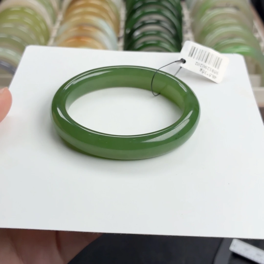 和田玉未镶嵌手镯-碧玉阳绿猫眼贵妃长径51短径45-16号