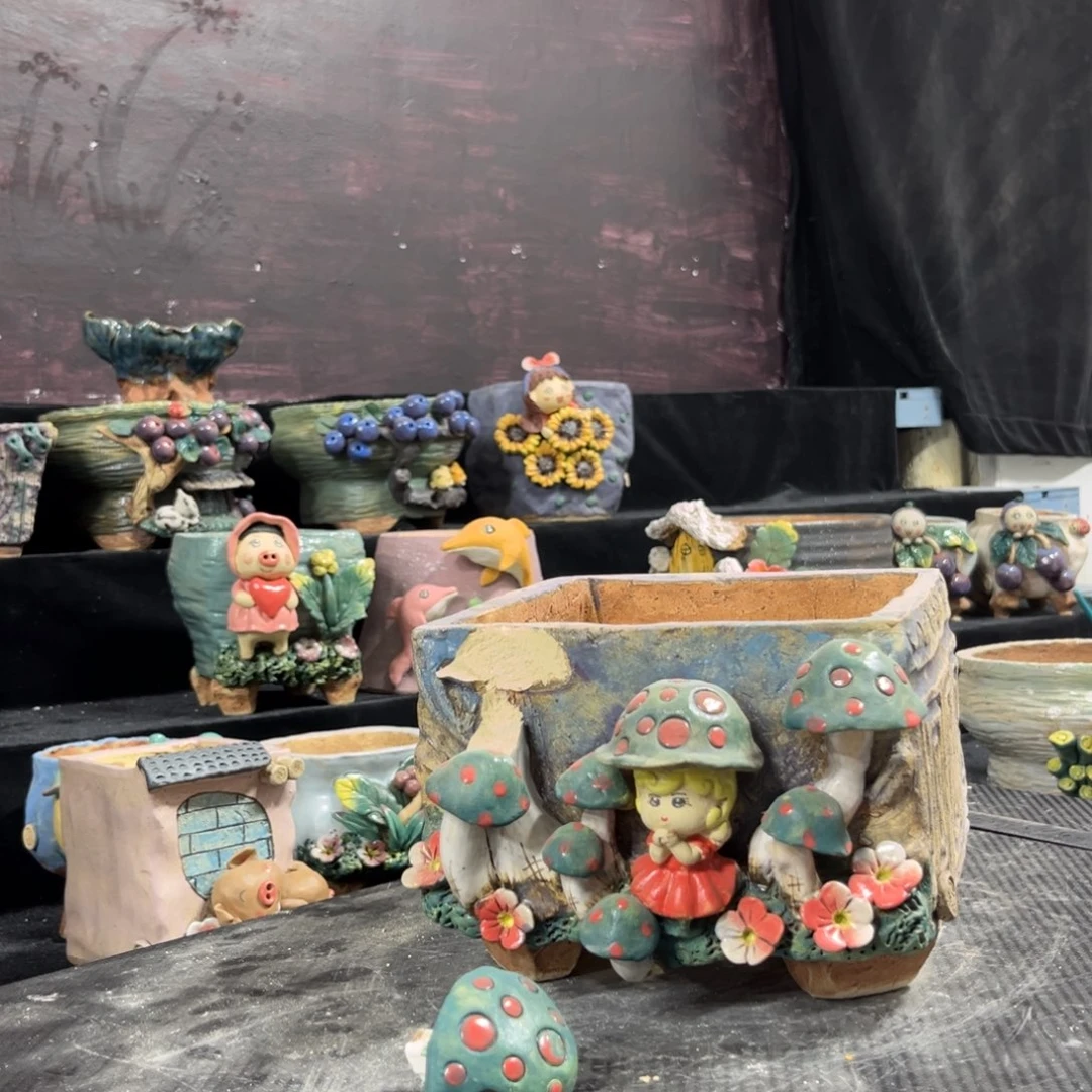 红陶S****ฅ白狐花器多肉花盆