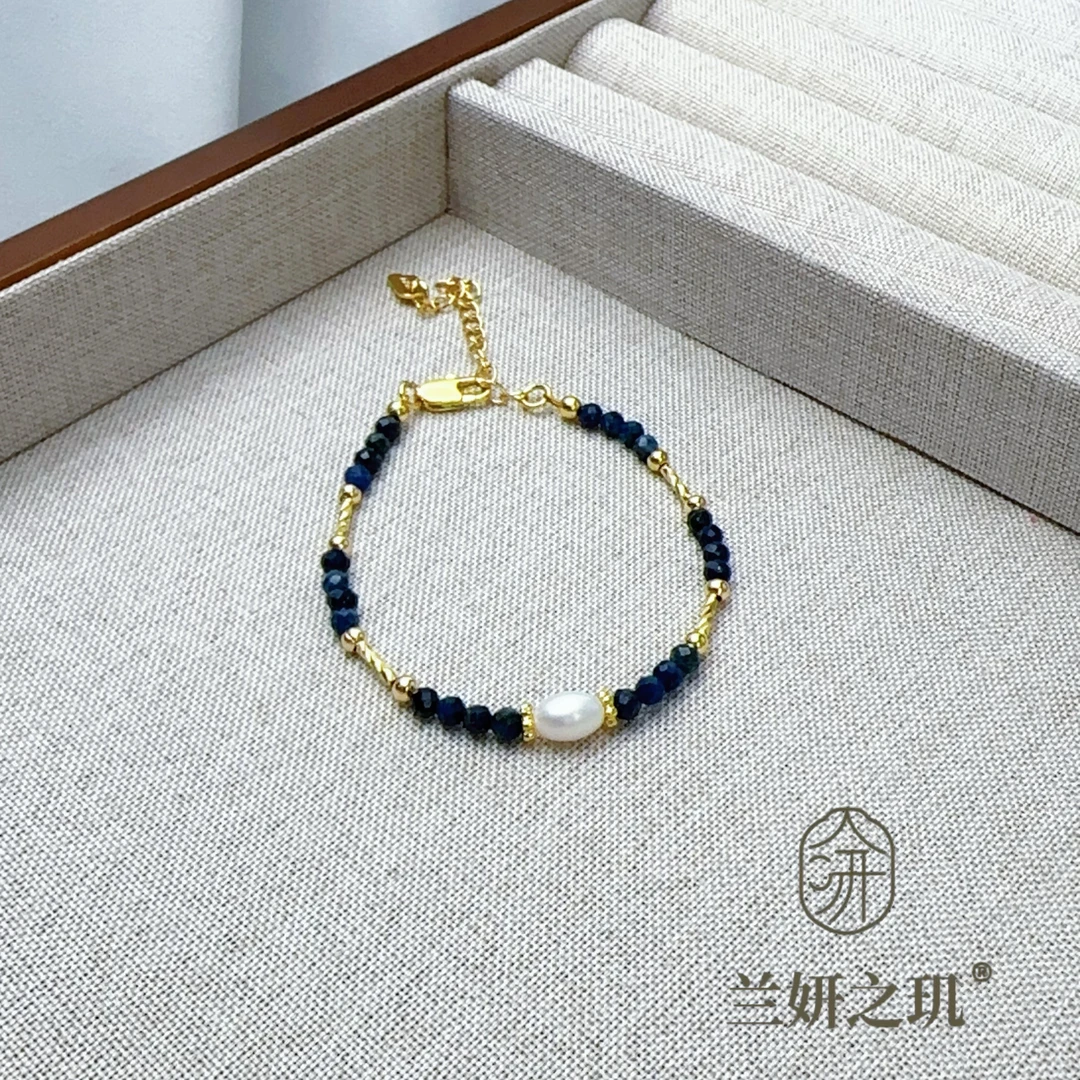 淡水珍珠 3mm青金石珍珠手链小众个性时尚百搭珍珠手串 8901