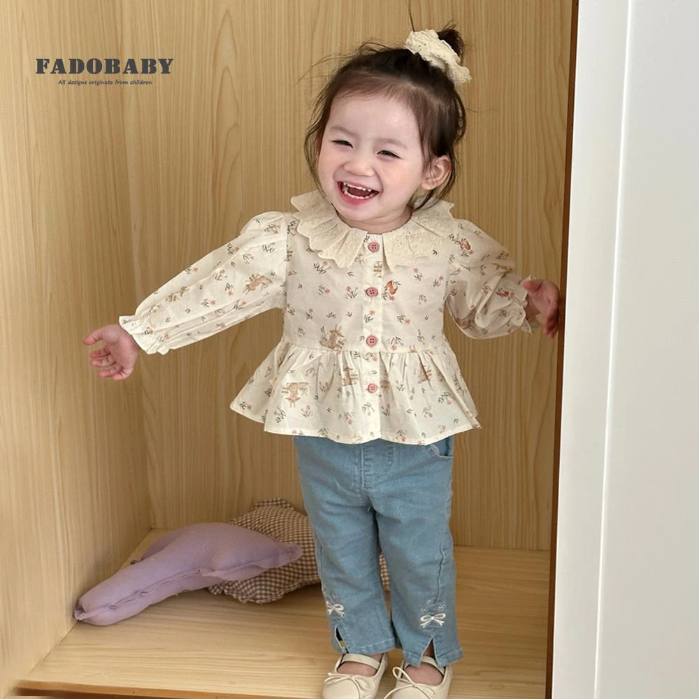 女童衬衫长袖春季韩版2025新款碎花宝宝上衣纯棉百搭洋气婴儿衬衣