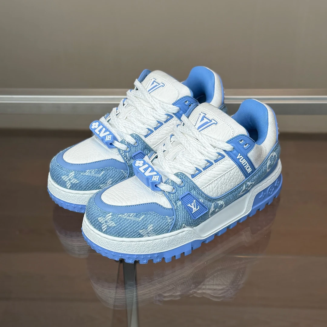 99新 LouisVuitton/路易威登 葡萄籽奢潮/白蓝牛仔板鞋/38.5码