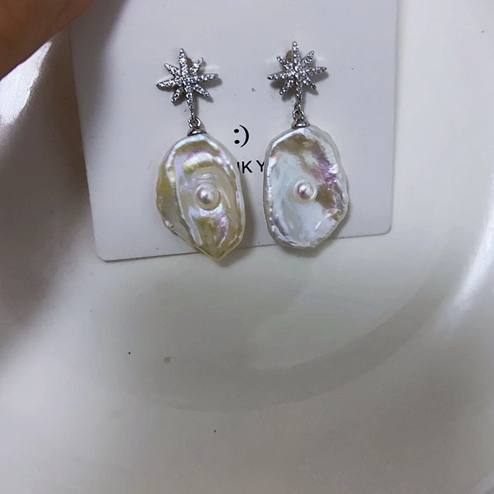 银S925镶嵌耳饰淡水珍珠