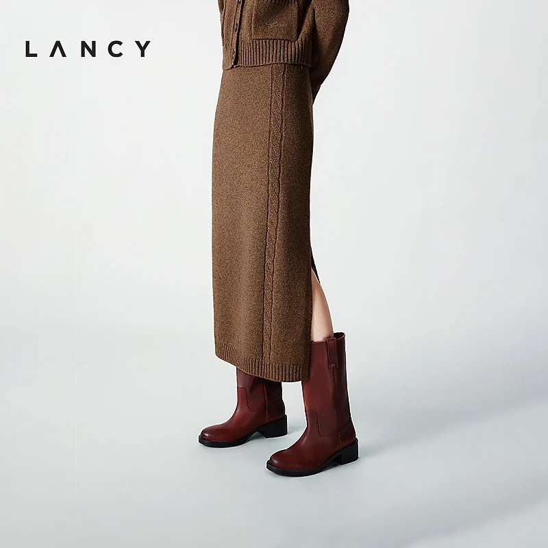 【羊毛牛绒】LANCY/朗姿2025冬季新款松弛感‌针织套装半身裙长