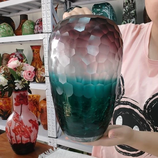 琉璃手工艺品【5】磨刻琉璃花瓶