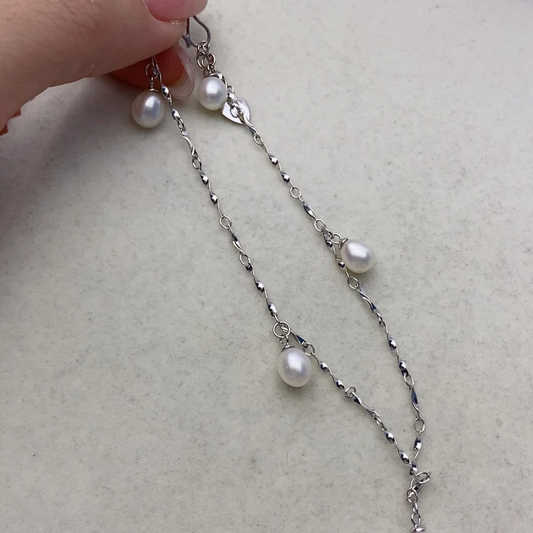 【闪购商品】银S925镶嵌淡水珍珠脚链