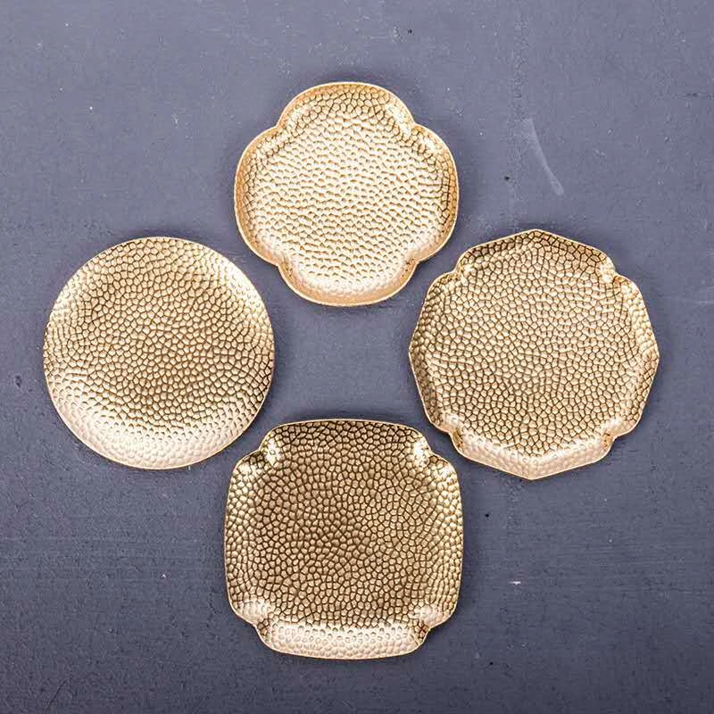 小号茶道铜茶杯垫日式手工锤目纹盏托防滑隔热垫茶托功夫茶具配件