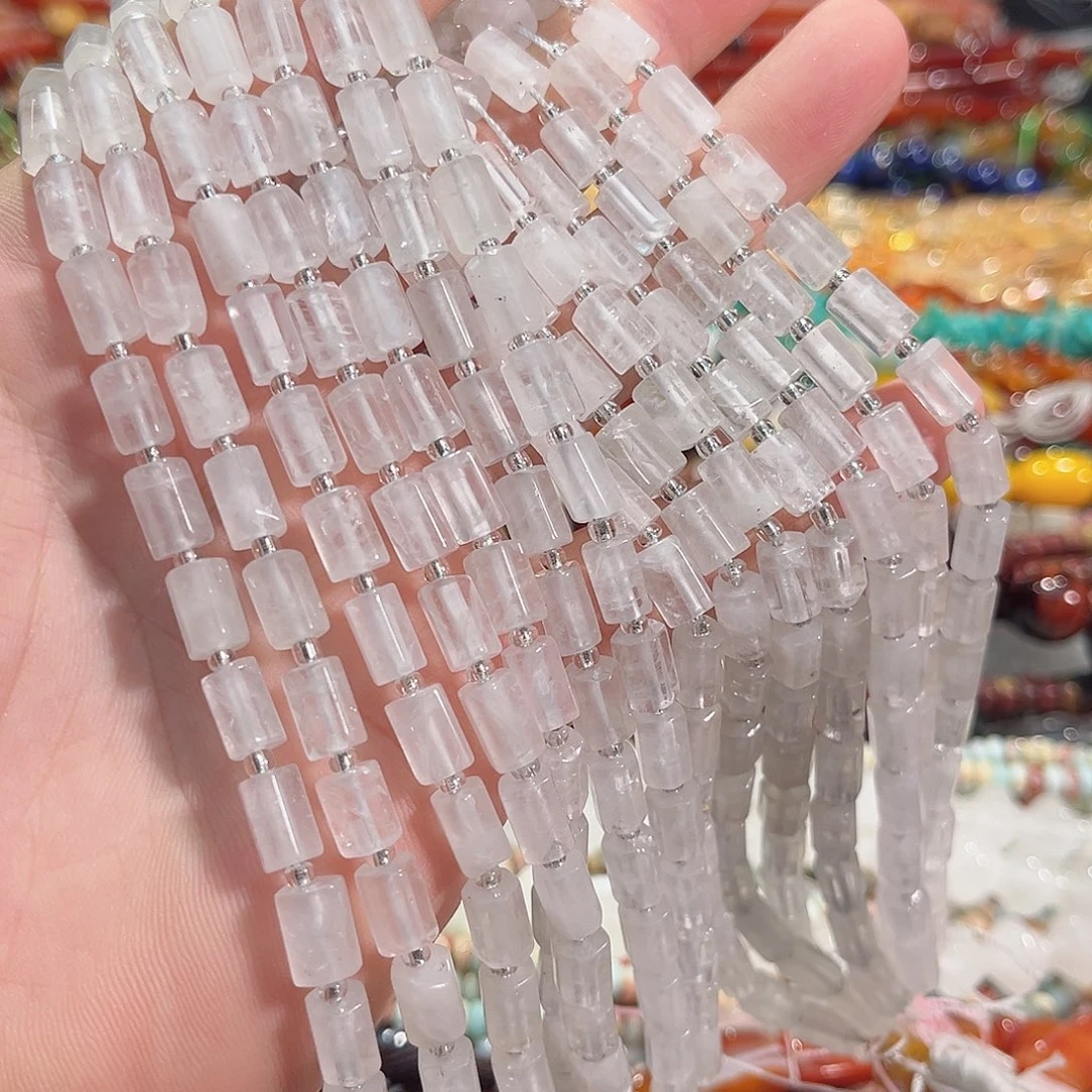 玛瑙/玉髓合金珠宝半成品六角白水晶圆柱一条6x8mm