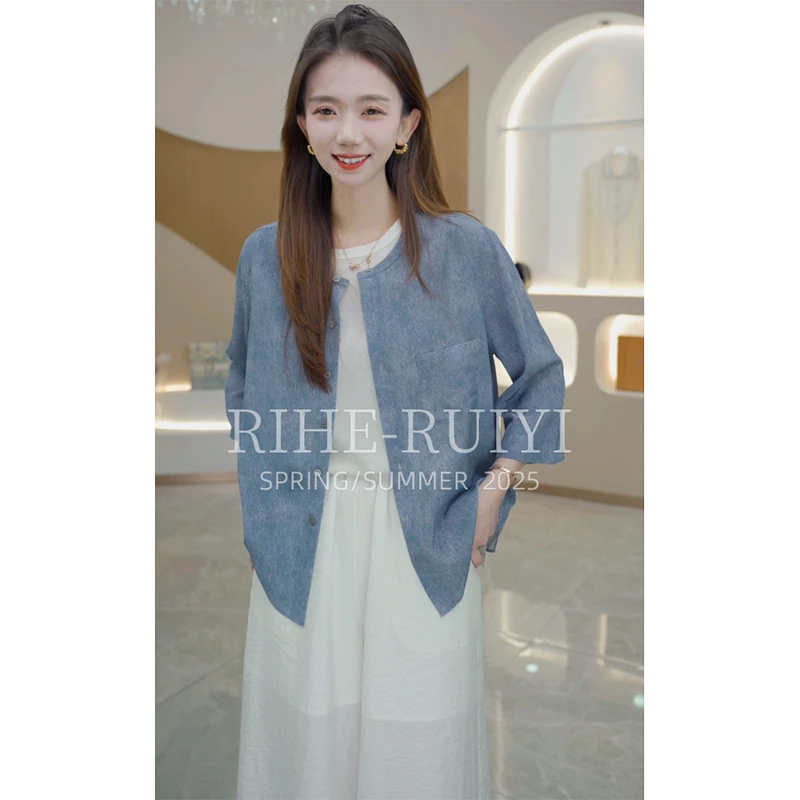 R H 2025春夏新款设计感小众休闲时尚洋气桑蚕丝双绉衬衫2283-1