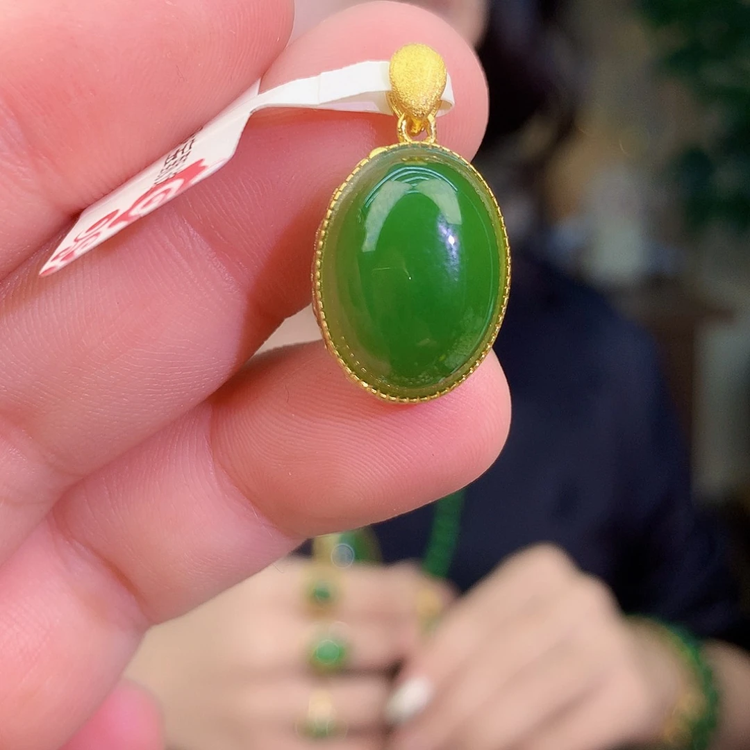 吊坠(不含链)银S925镶嵌和田玉（碧玉）吊坠