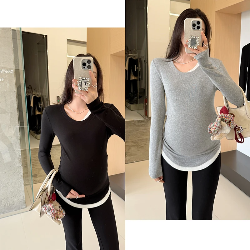 孕妇装2025秋季新款孕妇上衣拼接撞色春秋长袖打底针织衫女3958