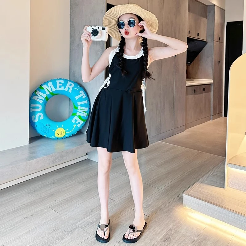 女童泳衣夏季2025新款儿童连体裙式泳装大童女孩网红高颜值游泳衣