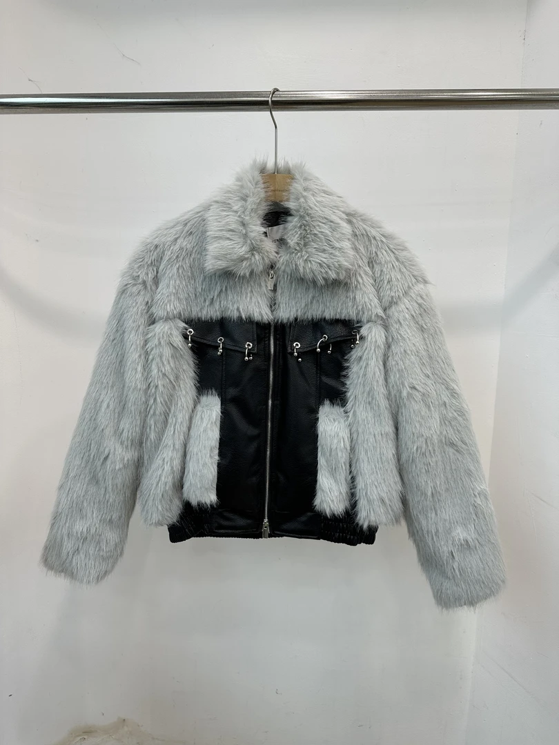 INTERLINKED 【青仓】秋冬外套拼接毛领上衣小众设计棉服PI-D155