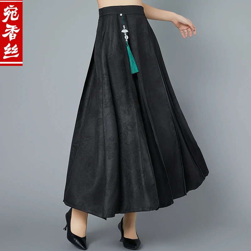 宛香丝1232香云纱真丝半身裙桑蚕丝中长款马面裙大摆妈妈装2025夏