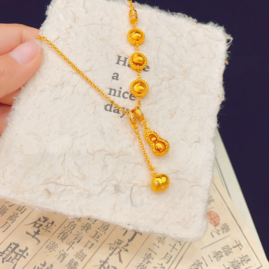 项链 镀K金轻奢坠链饰品好柿花生三生珠项链锁骨链8819