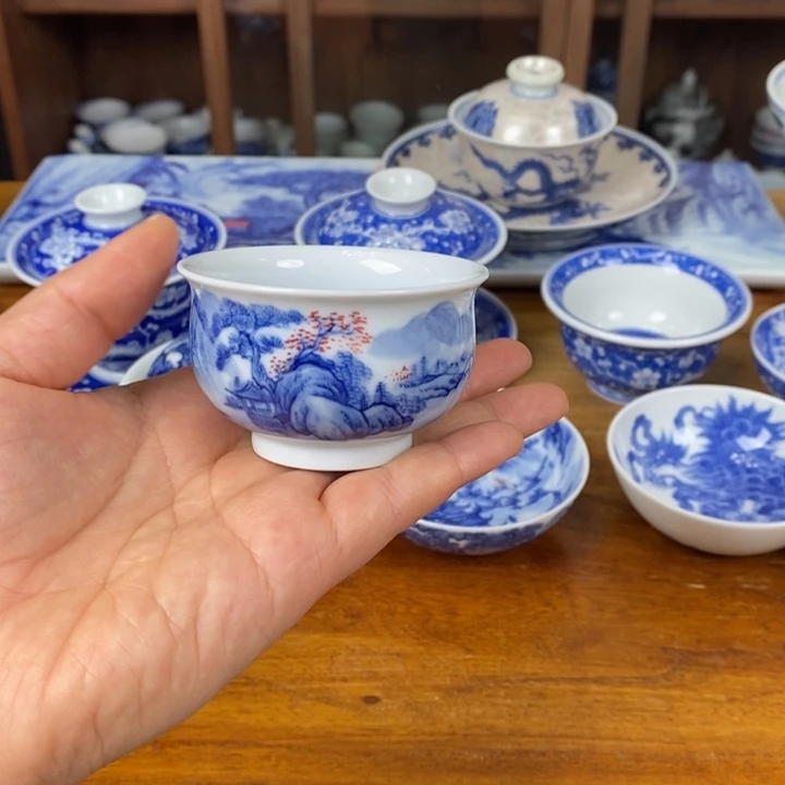 福利青花手绘山水炉式小杯