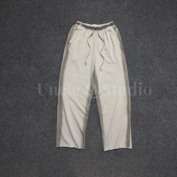 日系复古水洗重磅430g纯棉碳磨宽松卷边阔腿裤 男女同款