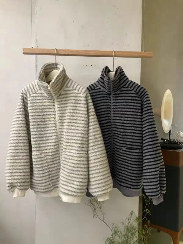 蛋家条纹羊羔绒外套 INS1378