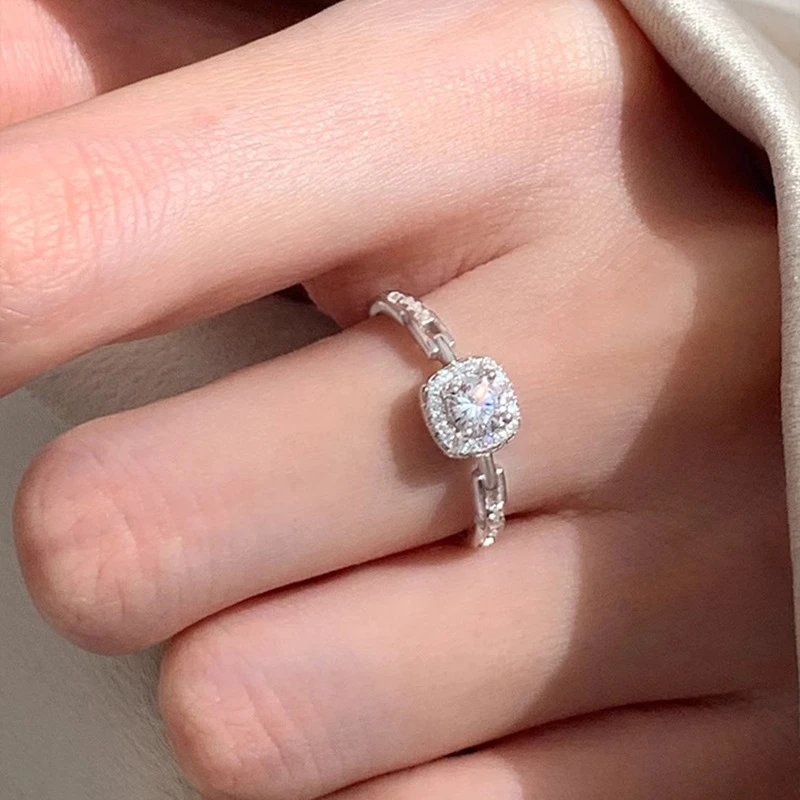 铜合金亚克力戒指 轻奢气质闪锆方形戒指女时尚ins冷淡风新款韩版