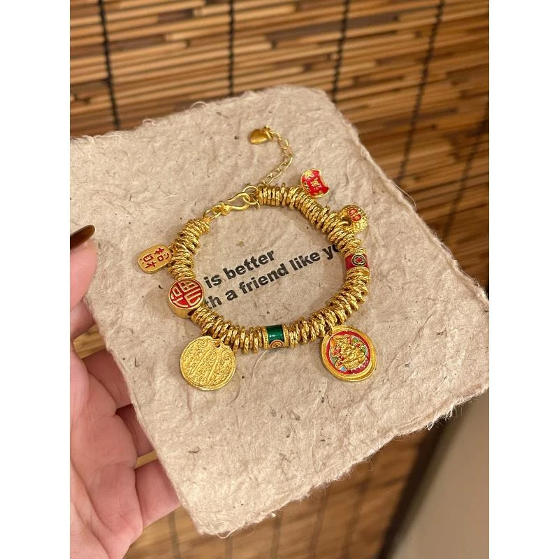 铜合金手链 【高定版】1081珐琅黄财神盘缠手链女