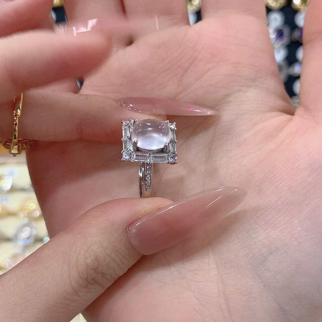 芙蓉石戒指银S925镶嵌贝****?