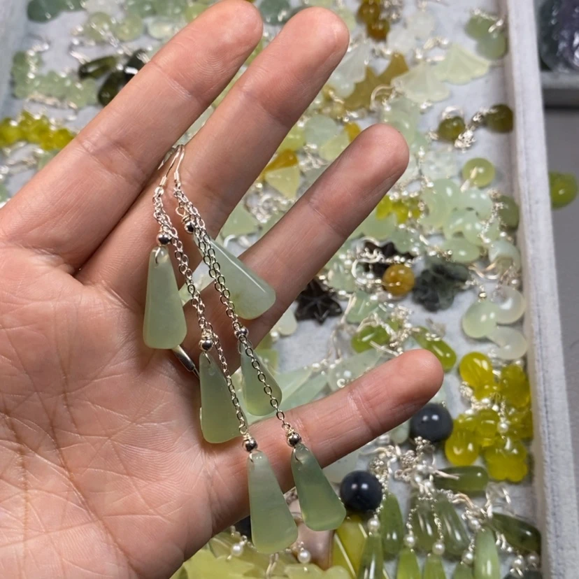 【闪购商品】银S925镶嵌蛇纹石玉挂件耳饰耳环项链