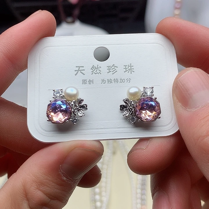 银S925镶嵌耳饰淡水珍珠