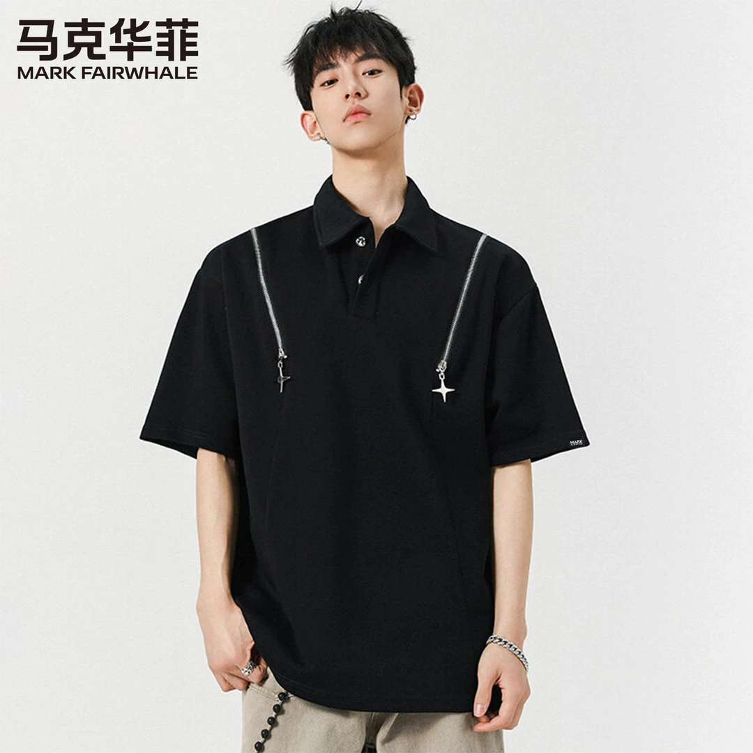 马克华菲小众设计感POLO衫男生短袖T恤翻领休闲宽松潮流夏上衣男