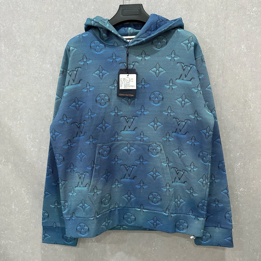 未使用 LouisVuitton/路易威登 温感满印线条连帽卫衣XL码/006259