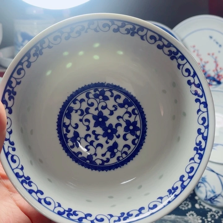 青花玲珑6寸面碗紫荆花