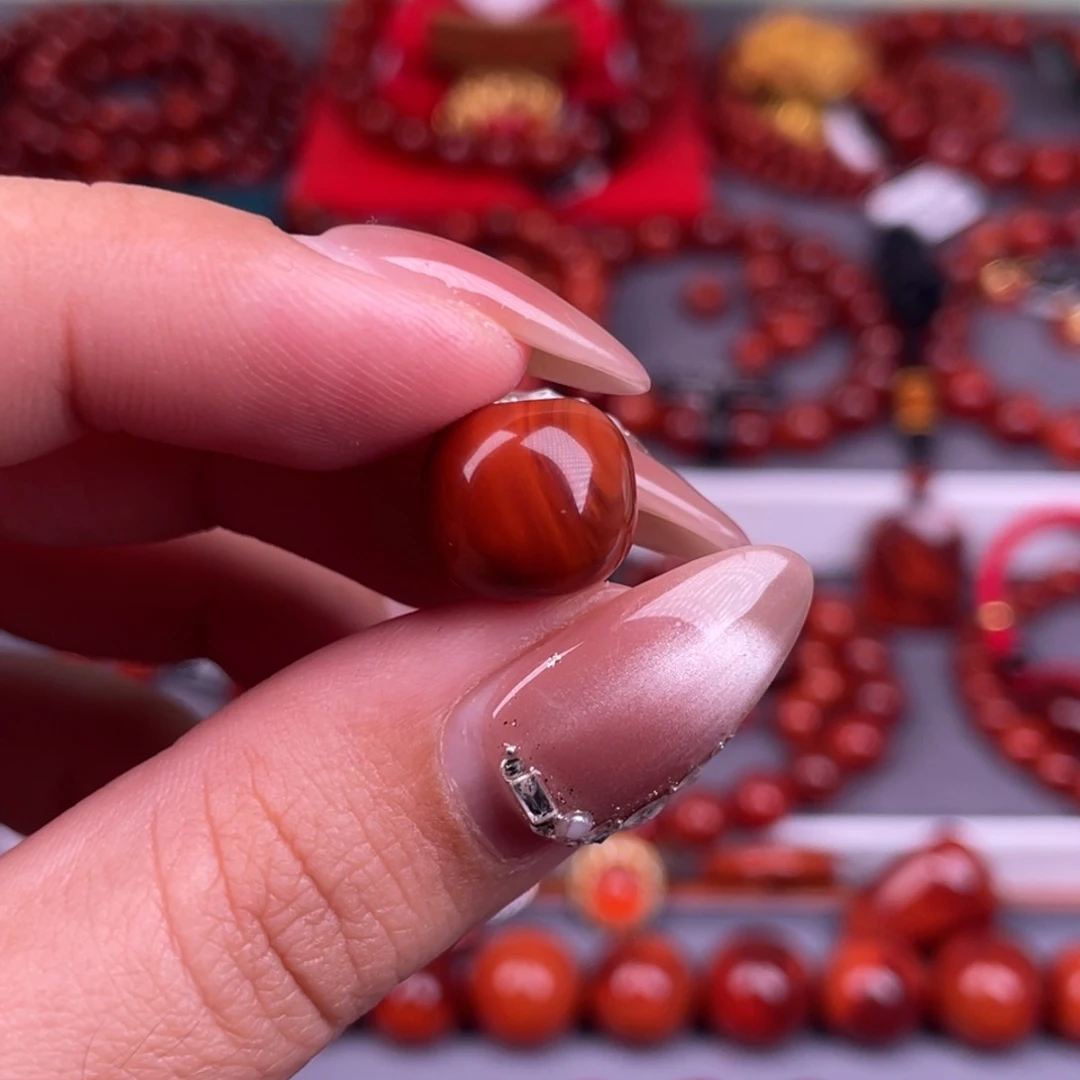 南红玛瑙未镶嵌其他原矿）12mm瓦西柿子红双色满肉老型单珠