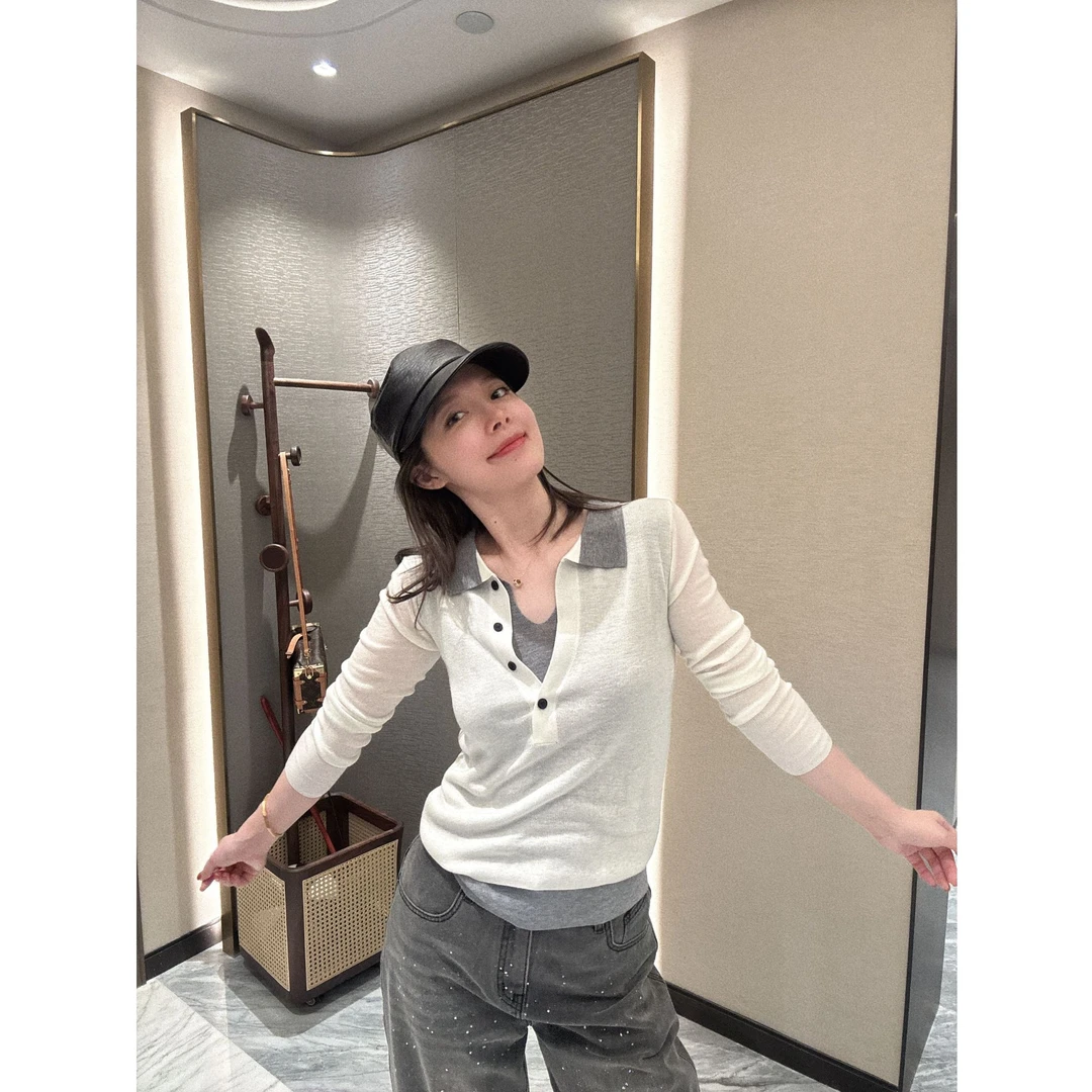 BETTER JOELAY-【撞色韵领】高级感时尚百搭长袖针织衫LL5951