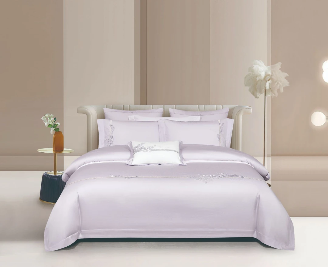 【菲尼尔】轻奢纯色系色织拼接绣花天丝棉床单四件套床品